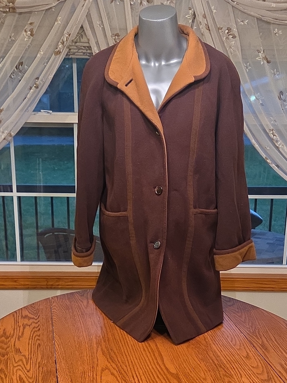 Bella Canvas Brown Coat with Camel Trim Accents